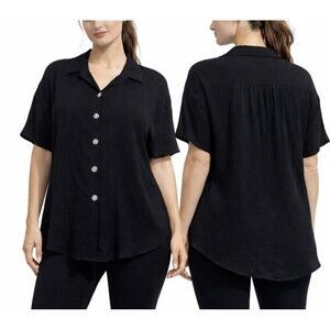 Alice Stuart Black Textured Button Front Blouse Women’s XXL Short Sleeve
